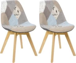 Esszimmerstuhl 2 Stück Design Stuhl Leinen Küchenstuhl Holz Patchwork