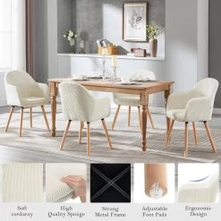 Esszimmerstühle 2er Set, Polsterstuhl, Mit Armlehnen, Aus Cord, Massivholzbeine -Möbel Store Esszimmerstuhl 2er Set Polsterstuhl Armlehnen aus Cord Massivholzbeine W0ATT0207 2 Beige5 1280x1280