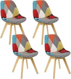 Esszimmerstuhl 4 Stück Design Stuhl Leinen Küchenstuhl Holz Mehrfarbig