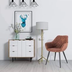 Wohnzimmerstuhl Esszimmerstuhl Polsterstuhl Mit Armlehen Stoffbezug Metall -Möbel Store Esszimmerstuhl K chenstuhl Stoff Metall braun2 1280x1280