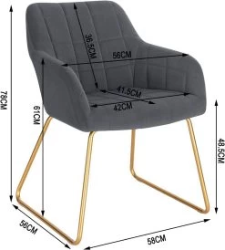 Esszimmerstuhl, Sessel, Polsterstuhl Küchenstuhl Mit Armlehnen, Samtbezug, Metallbeine, Max. 120 Kg -Möbel Store Esszimmerstuhl Sessel Polsterstuhl K chenstuhl mit Armlehnen Samtbezug Metallbeine max 120 kg BH333dgr 1 Dunkelgrau3 1280x1280