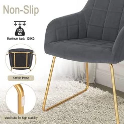 Esszimmerstuhl, Sessel, Polsterstuhl Küchenstuhl Mit Armlehnen, Samtbezug, Metallbeine, Max. 120 Kg -Möbel Store Esszimmerstuhl Sessel Polsterstuhl K chenstuhl mit Armlehnen Samtbezug Metallbeine max 120 kg BH333dgr 1 Dunkelgrau5 1280x1280