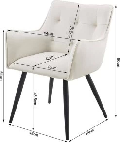 Esszimmerstühle 4er-Set, Stuhl Mit Armlehnen Rückenlehne, Mit Samtbezug, Metallbeine -Möbel Store Esszimmerstuhl Sessel mit Armlehnen R ckenlehne Samtbezug Metallbeine W0ATT0053 1 creamweiss3 1280x1280