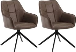 Esszimmerstuhl Drehbar 2er Set, Polsterstuhl Mit Armlehnen, Vintage Kunstleder, Metallbeine