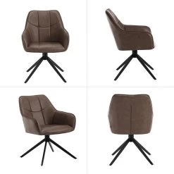 Esszimmerstuhl Drehbar 2er Set, Polsterstuhl Mit Armlehnen, Vintage Kunstleder, Metallbeine -Möbel Store Esszimmerstuhl drehbar 2er Set Polsterstuhl Armlehnen Kunstleder Metallbeine W0ATT0179 2 Braun9 1280x1280