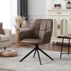 Esszimmerstuhl Drehbar 4er Set, Polsterstuhl Mit Armlehnen, Vintage Kunstleder, Metallbeine -Möbel Store Esszimmerstuhl drehbar 4er Set Polsterstuhl Armlehnen Kunstleder Metallbeine W0ATT0179 4 Braun4 1280x1280