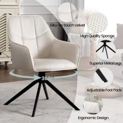 Esszimmerstuhl Drehbar, Polsterstuhl Mit Armlehnen, Samt, Metallbeine -Möbel Store Esszimmerstuhl drehbar Polsterstuhl Armlehnen Samt Metallbeine W0ATT0178 1 Creme5 1280x1280