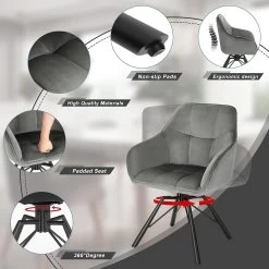 Esszimmerstuhl Drehbar, Polsterstuhl, Mit Armlehnen Rückenlehne, Mit Samtbezug -Möbel Store Esszimmerstuhl drehbar Polsterstuhl mit Armlehnen R ckenlehne mit Samtbezug BH366dgr 1 Dunkelgrau5 1280x1280