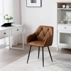 4er Set Esszimmerstühle, Ergonomischer Sessel, Aus Vintage-Kunstleder, Metallbeine -Möbel Store Esszimmerstuhl ergonomischer Sessel aus Vintage Kunstleder Metallbeine W0ATT0144 1 braun4 1280x1280 2