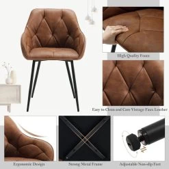 4er Set Esszimmerstühle, Ergonomischer Sessel, Aus Vintage-Kunstleder, Metallbeine -Möbel Store Esszimmerstuhl ergonomischer Sessel aus Vintage Kunstleder Metallbeine W0ATT0144 1 braun5 1280x1280 2