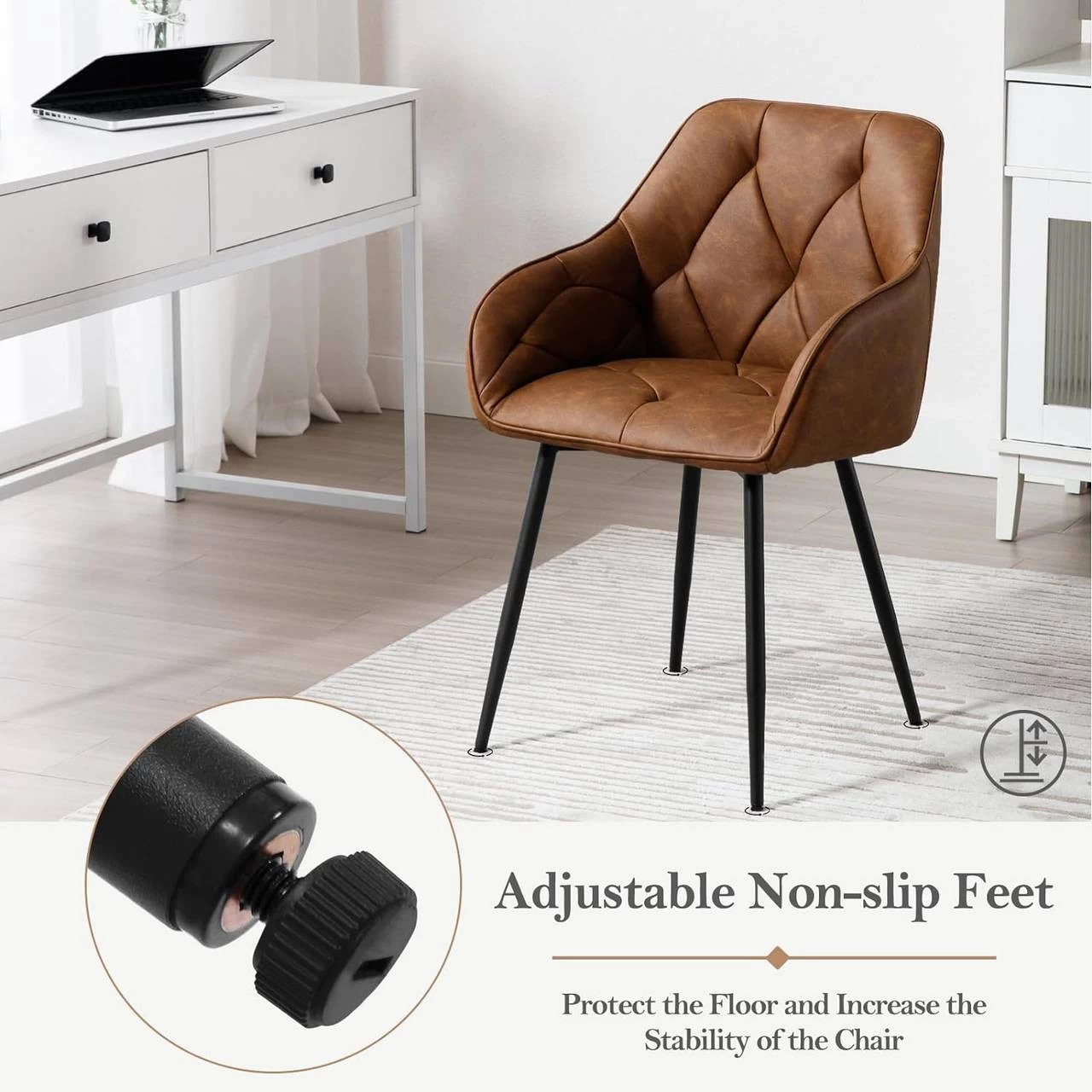 2er Set Esszimmerstühle, Ergonomischer Sessel, Aus Vintage-Kunstleder, Metallbeine 8 2er Set Esszimmerstühle, Ergonomischer Sessel, Aus Vintage-Kunstleder, Metallbeine – Bild 8