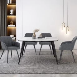 2er-Set Esszimmerstuhl Mit Armlehne Sitzfläche Aus Leinen, Metallbeine -Möbel Store Esszimmerstuhl mit Armlehne Sitzfl che aus Leinen Metallbeine BH107 schwarz1 1280x1280