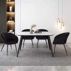 Esszimmerstuhl Mit Armlehne, Mit Rückenlehne Sitzfläche Aus Samt, Beine Aus Metall -Möbel Store Esszimmerstuhl mit Armlehne mit R ckenlehne Sitzfl che aus Samt Beine aus Metall BH244sz schwarz1 1280x1280