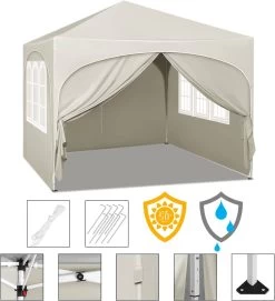Faltpavillon 3x3 M, Wasserabweisend UV-Schutz 50+, Höhenverstellbar, Mit Tragetasche -Möbel Store Faltpavillon 3x3 m wasserabweisend UV Schutz 50 h henverstellbar mit Tragetasche PVL0004be beige7 1280x1280