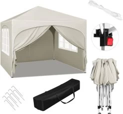 Faltpavillon 3x3 M, Wasserabweisend UV-Schutz 50+, Höhenverstellbar, Mit Tragetasche -Möbel Store Faltpavillon 3x3 m wasserabweisend UV Schutz 50 h henverstellbar mit Tragetasche PVL0004be beige9 1280x1280