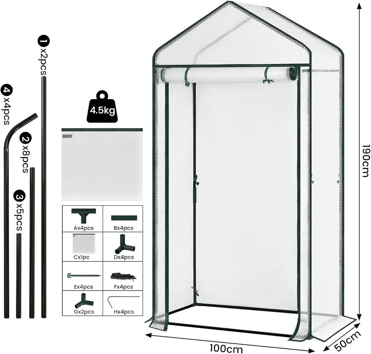 WOLTU Foliengewächshaus Treibhaus Gartenhaus Gewächshaus,100x50x190cm Weiß 3 WOLTU Foliengewächshaus Treibhaus Gartenhaus Gewächshaus,100x50x190cm Weiß – Bild 3