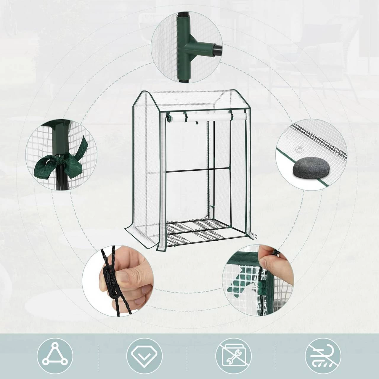 WOLTU Foliengewächshaus Treibhaus Gemüse Gewächshaus Mit Ösen,100x83x150cm Weiß 9 WOLTU Foliengewächshaus Treibhaus Gemüse Gewächshaus Mit Ösen,100x83x150cm Weiß – Bild 9