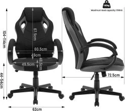 Gaming Stuhl, Bürostuhl, 150 Kg Belastbar, Mit Kopfkissen, Mesh-Gewebe -Möbel Store Gaming Stuhl Brueostuhl 150 kg belastbar Kopfkissen Armlehnen Mesh Gewebe W0ATT0217 grau3 1280x1280