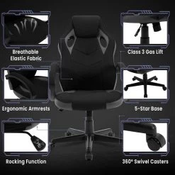 Gaming Stuhl, Bürostuhl, 150 Kg Belastbar, Mit Kopfkissen, Mesh-Gewebe -Möbel Store Gaming Stuhl Brueostuhl 150 kg belastbar Kopfkissen Armlehnen Mesh Gewebe W0ATT0217 grau4 1280x1280