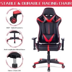 Gaming Stuhl Bürostuhl Mit Kopf- Und Lendenkissen Kunstleder -Möbel Store Gaming Stuhl Buerostuhl mit Kopf und Lendenkissen Kunstleder BS13rt rot4 1280x1280