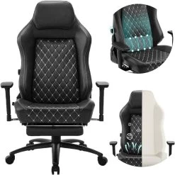 WOLTU Gaming Stuhl, Bürostuhl, Mit Adaptiver Lendenwirbelstütze, Kunstleder Metallrahmen