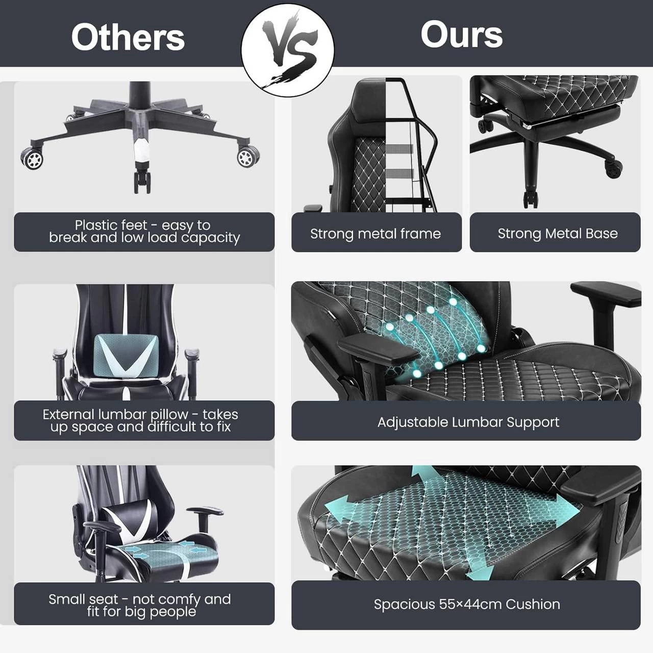 WOLTU Gaming Stuhl, Bürostuhl, Mit Adaptiver Lendenwirbelstütze, Kunstleder Metallrahmen 5 WOLTU Gaming Stuhl, Bürostuhl, Mit Adaptiver Lendenwirbelstütze, Kunstleder Metallrahmen – Bild 5