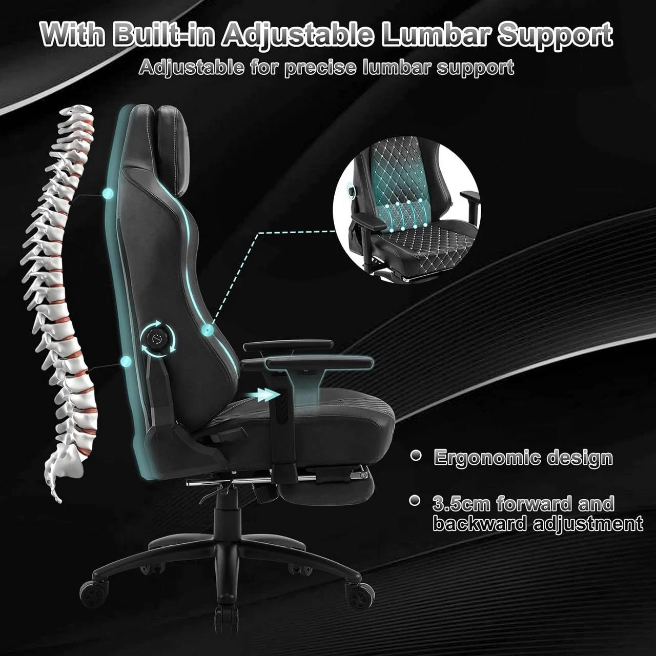 WOLTU Gaming Stuhl, Bürostuhl, Mit Adaptiver Lendenwirbelstütze, Kunstleder Metallrahmen 7 WOLTU Gaming Stuhl, Bürostuhl, Mit Adaptiver Lendenwirbelstütze, Kunstleder Metallrahmen – Bild 7