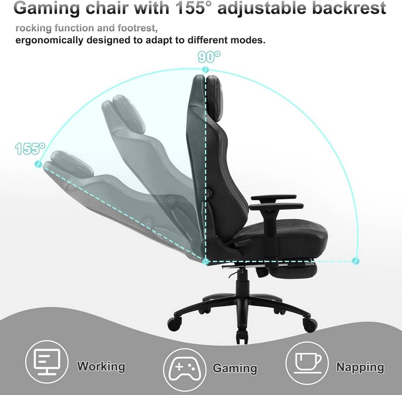 WOLTU Gaming Stuhl, Bürostuhl, Mit Adaptiver Lendenwirbelstütze, Kunstleder Metallrahmen 8 WOLTU Gaming Stuhl, Bürostuhl, Mit Adaptiver Lendenwirbelstütze, Kunstleder Metallrahmen – Bild 8