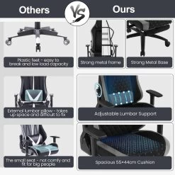 WOLTU Gaming Stuhl, Bürostuhl, Mit Adaptiver Lendenwirbelstütze, Samtbezug Metallrahmen -Möbel Store Gaming Stuhl Buerostuhl mit adaptiver Lendenwirbelstuetze Samtbezug Metallrahmen W0ATT0528 Schwarz Grau5 1280x1280
