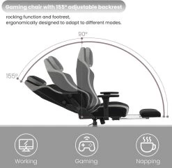 WOLTU Gaming Stuhl, Bürostuhl, Mit Adaptiver Lendenwirbelstütze, Samtbezug Metallrahmen -Möbel Store Gaming Stuhl Buerostuhl mit adaptiver Lendenwirbelstuetze Samtbezug Metallrahmen W0ATT0528 Schwarz Grau7 1280x1280