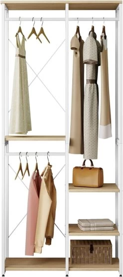 Garderobenständer Kleiderständer Wäscheständer Mit Ablage, Aus Holz Und Stahl -Möbel Store Garderoben Kleiderst nder 4 Ablagen aus Holz Metall SR0062whe Weiss Hell Eiche2 1280x1280