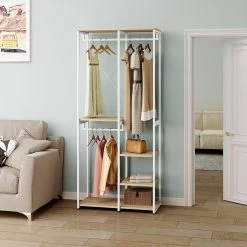 Garderobenständer Kleiderständer Wäscheständer Mit Ablage, Aus Holz Und Stahl -Möbel Store Garderoben Kleiderst nder 4 Ablagen aus Holz Metall SR0062whe Weiss Hell Eiche4 1280x1280