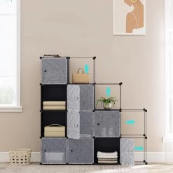 Garderobenschrank DIY Kleiderschrank, Mit Tür, 9 Fächer, Kunststoff -Möbel Store Garderobenschrank DIY Kleiderschrank Regalsystem Steckregal mit T r Kunststoff SR0055sz Schwarz2 1280x1280