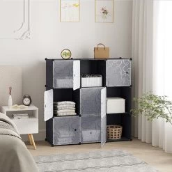 Garderobenschrank DIY Kleiderschrank, Mit Tür, 9 Fächer, Kunststoff -Möbel Store Garderobenschrank DIY Kleiderschrank Regalsystem Steckregal mit T r Kunststoff SR0055sz Schwarz5 1280x1280