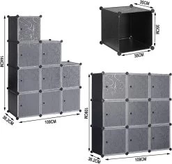 Garderobenschrank DIY Kleiderschrank, Mit Tür, 9 Fächer, Kunststoff -Möbel Store Garderobenschrank DIY Kleiderschrank Regalsystem Steckregal mit T r Kunststoff SR0055sz Schwarz6 1280x1280