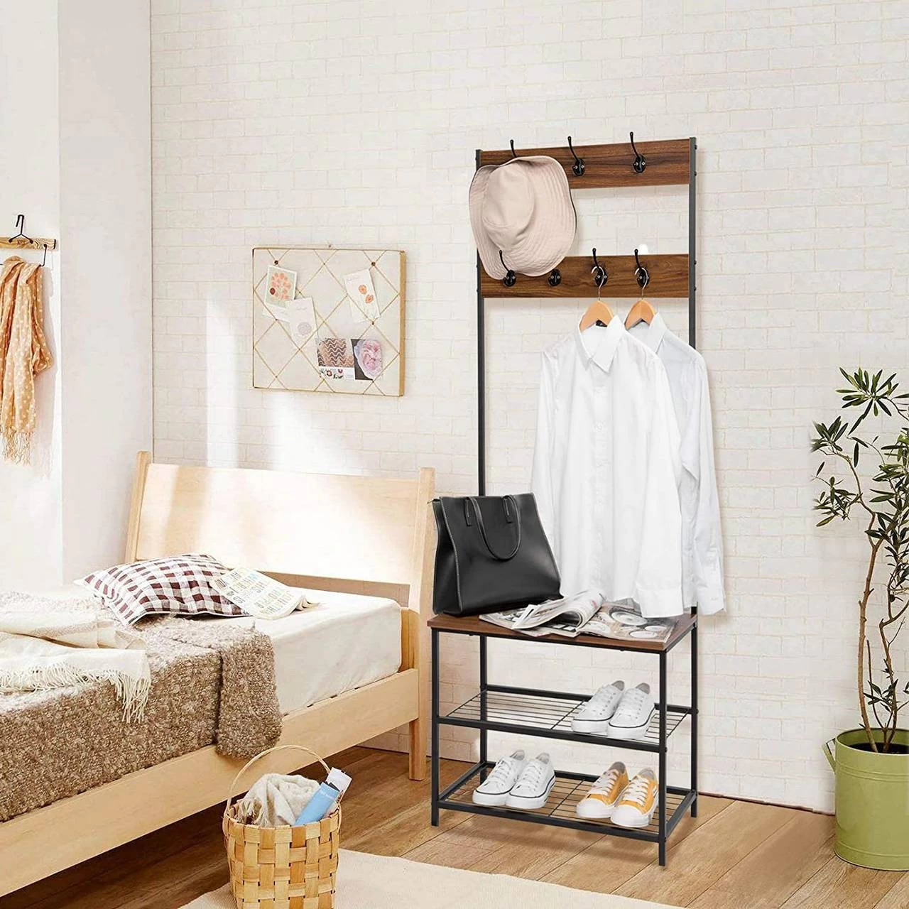 Kleiderständer Aus Metall Mit 7 Haken Dunkelbraun 2 Kleiderständer Aus Metall Mit 7 Haken Dunkelbraun – Bild 2