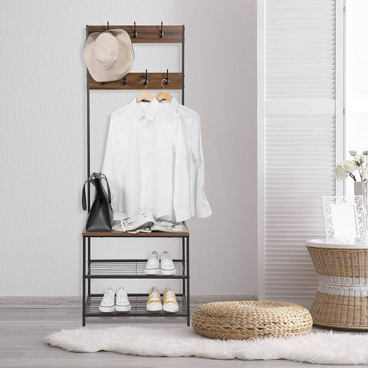 Kleiderständer Aus Metall Mit 7 Haken Dunkelbraun 4 Kleiderständer Aus Metall Mit 7 Haken Dunkelbraun – Bild 4