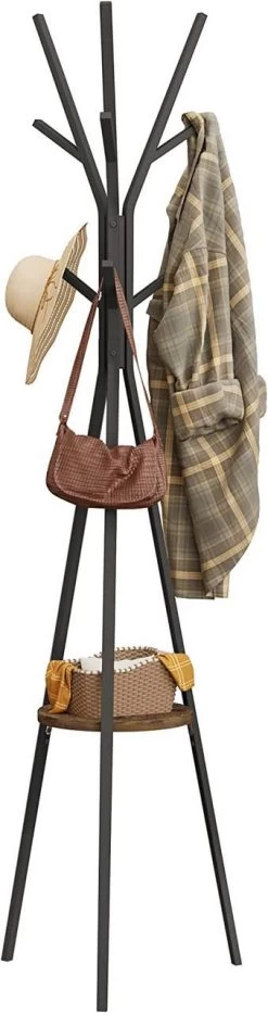 Garderobenständer, Freistehender Kleiderständer Metall, In Baumform, Mit 9 Haken Und 1 Ablage