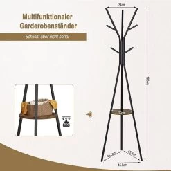 Garderobenständer, Freistehender Kleiderständer Metall, In Baumform, Mit 9 Haken Und 1 Ablage -Möbel Store Garderobenst nder freistehender Kleiderst nder Metall in Baumform mit 9 Haken und 1 Ablage SRY40sdc schwarz3 1280x1280