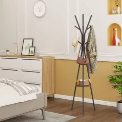 Garderobenständer, Freistehender Kleiderständer Metall, In Baumform, Mit 9 Haken Und 1 Ablage -Möbel Store Garderobenst nder freistehender Kleiderst nder Metall in Baumform mit 9 Haken und 1 Ablage SRY40sdc schwarz4 1280x1280