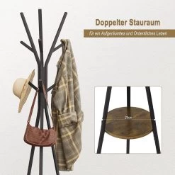 Garderobenständer, Freistehender Kleiderständer Metall, In Baumform, Mit 9 Haken Und 1 Ablage -Möbel Store Garderobenst nder freistehender Kleiderst nder Metall in Baumform mit 9 Haken und 1 Ablage SRY40sdc schwarz5 1280x1280