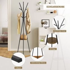 Garderobenständer, Freistehender Kleiderständer Metall, In Baumform, Mit 9 Haken Und 1 Ablage -Möbel Store Garderobenst nder freistehender Kleiderst nder Metall in Baumform mit 9 Haken und 1 Ablage SRY40sdc schwarz6 1280x1280