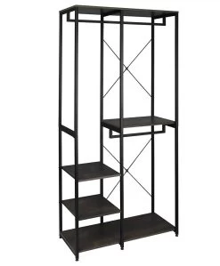 Garderobenständer Kleiderständer Wäscheständer Mit Ablage, Aus Holz Und Stahl