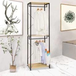 Garderobenständer Mit Ablage Schuhregal Aus Holz & Metall 10 Garderobenständer Mit Ablage Schuhregal Aus Holz & Metall -Möbel Store Garderobenstaender mit Ablage Schuhregal aus Holz und Stahl Schwarz Eiche hell SR0113hei 2 1280x1280