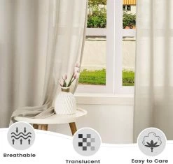 Gardinen Mit Ösen, 2er Set Vorhänge Leinenoptik Halbtransparent Voile -Möbel Store Gardinen mit Osen Vorhange Leinenoptik Halbtransparent Voile W0UTT0238 sand3 1280x1280