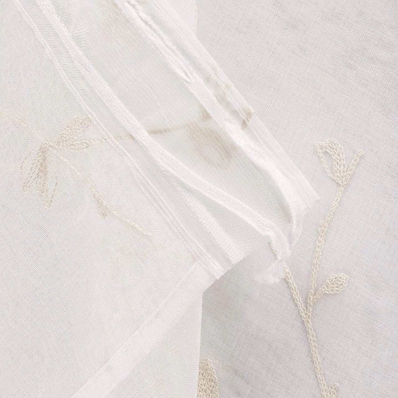 Gardinen Transparent Blumen Stickerei Mit Kräuselband Leinen Optik(2 Stücke) 3 Gardinen Transparent Blumen Stickerei Mit Kräuselband Leinen Optik(2 Stücke) – Bild 3