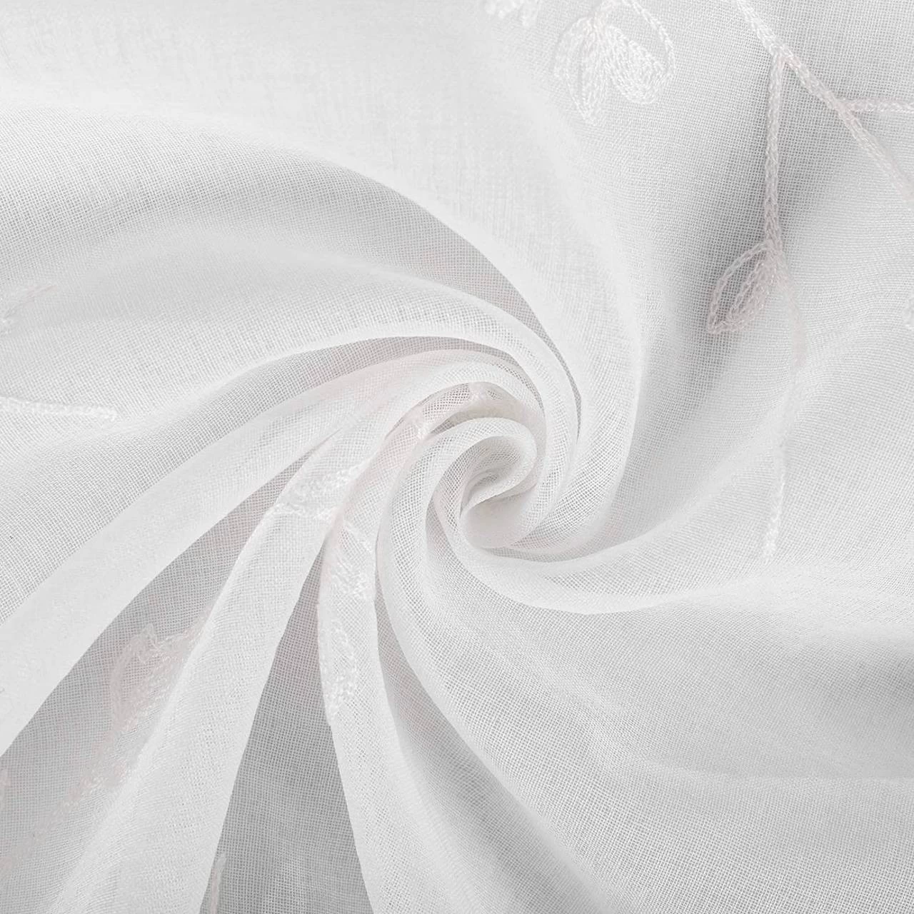 Gardinen Transparent Blumen Stickerei Mit Ösen Leinen Optik(2 Stücke) Weiß 4 Gardinen Transparent Blumen Stickerei Mit Ösen Leinen Optik(2 Stücke) Weiß – Bild 4