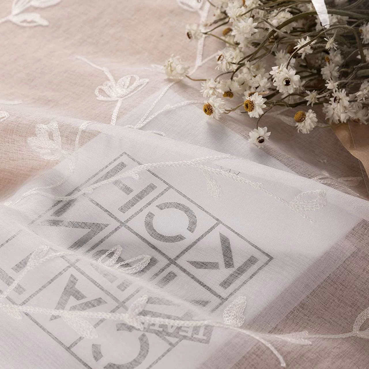 Gardinen Transparent Blumen Stickerei Mit Ösen Leinen Optik(2 Stücke) Weiß 5 Gardinen Transparent Blumen Stickerei Mit Ösen Leinen Optik(2 Stücke) Weiß – Bild 5