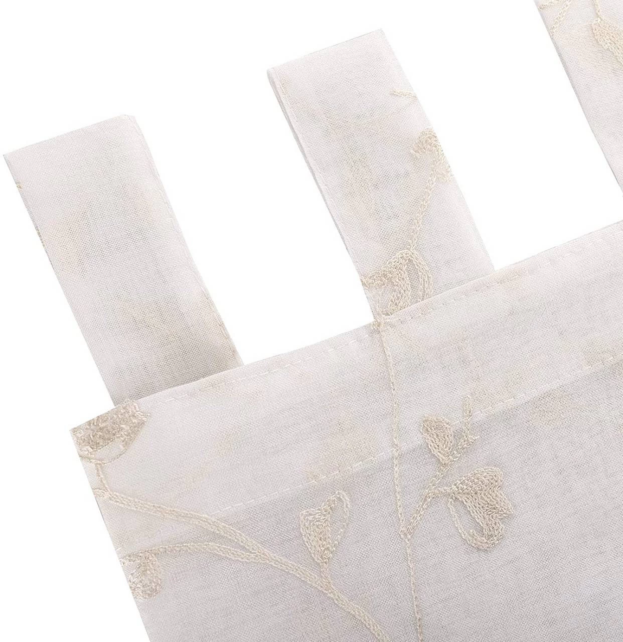 Gardinen Transparent Blumen Stickerei Mit Schlaufen Leinen Optik(2 Stücke) 3 Gardinen Transparent Blumen Stickerei Mit Schlaufen Leinen Optik(2 Stücke) – Bild 3