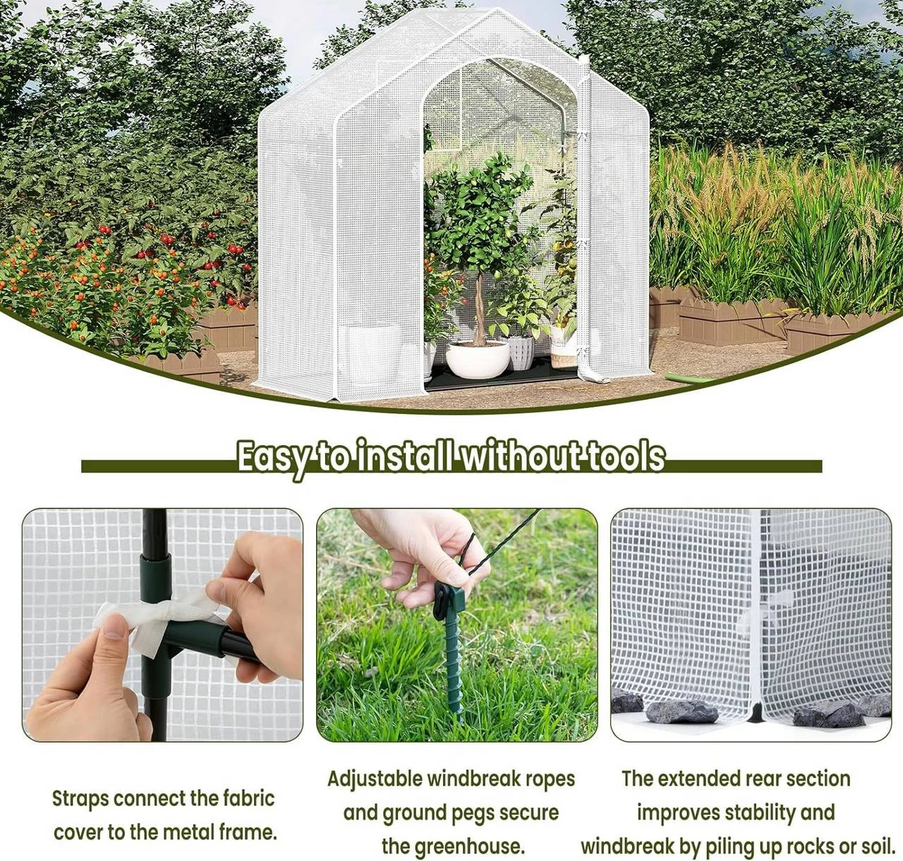 WOLTU Gewächshaus, Winterfest, Tür Fenster, 200x80x200cm, Aus Stahlrohr PE, Weiß 4 WOLTU Gewächshaus, Winterfest, Tür Fenster, 200x80x200cm, Aus Stahlrohr PE, Weiß – Bild 4